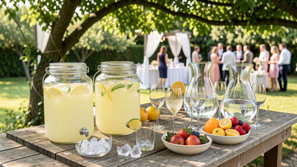 Bar à boissons fraîches pour hydrater les invités d’un mariage en été