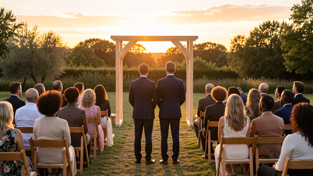Cérémonie laïque de mariage en extérieur avec invités