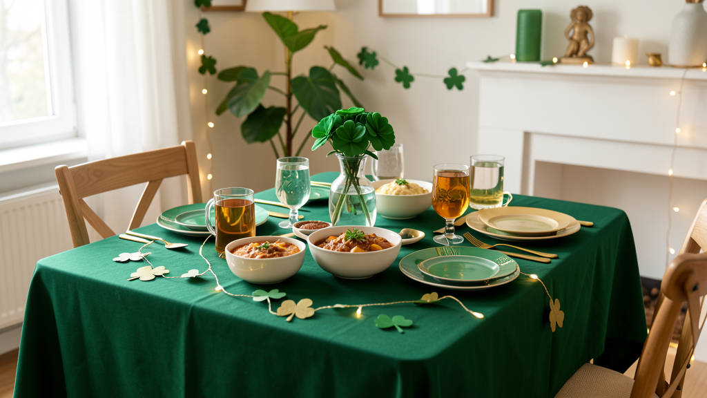 Table verte conviviale pour fêter la Saint-Patrick à la maison