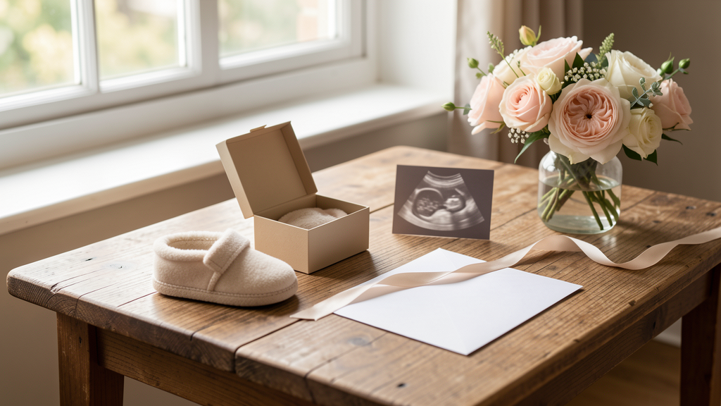 Boîte souvenir et chaussons de bébé pour annoncer la nouvelle à ses proches