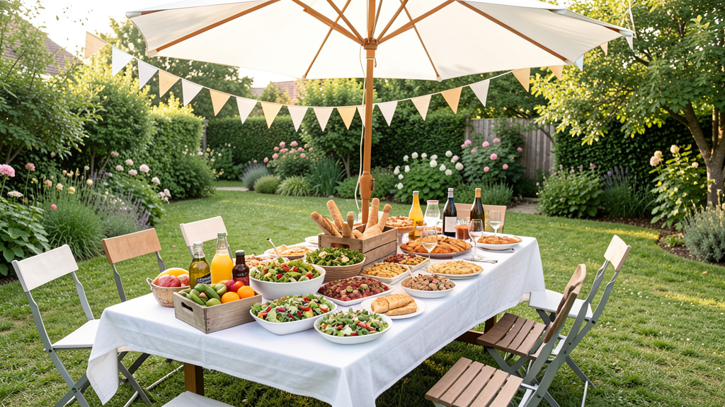 Buffet d’été pour une cousinade dans un jardin